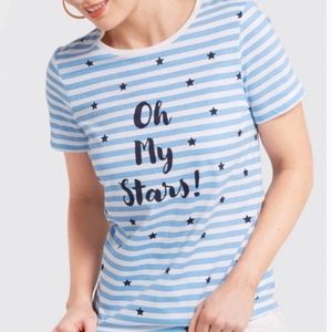 Draper James blue striped Oh my Stars tee L